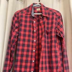 Mens red & navy J.Crew button up shirt
